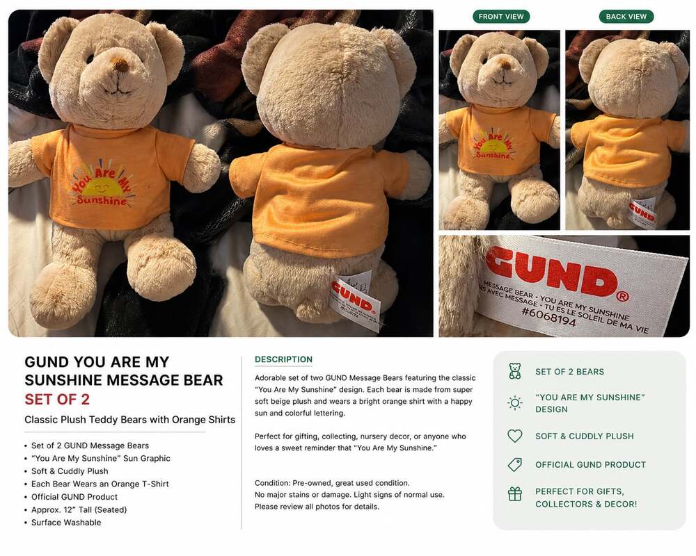 GUND “You are My Sunshine” Sustainable Message Bear with Orange T-Shirt, Teddy B